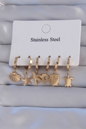 316l çelik Gold Renk Zirkon Taşlı Hayvan Figürlü Deniz Yıldızı Model Halka Küpe Seti 316l çelik Gold Renk Zirkon Taşlı Hayvan Figürlü Deniz Yıldızı Model Halka Küpe Seti