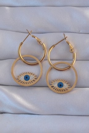 316l çelik Gold Renk Zirkon Taşlı Mavi Göz Tasarımlı Halka Küpe 316l çelik Gold Renk Zirkon Taşlı Mavi Göz Tasarımlı Halka Küpe