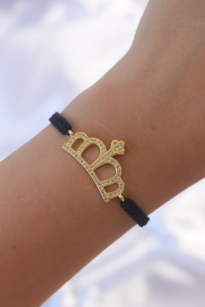 Gold Renk Zirkon Taşlı Taç Figür Makrome Bileklik