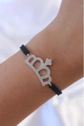 Gümüş Renk Zirkon Taşlı Taç Figür Makrome Bileklik