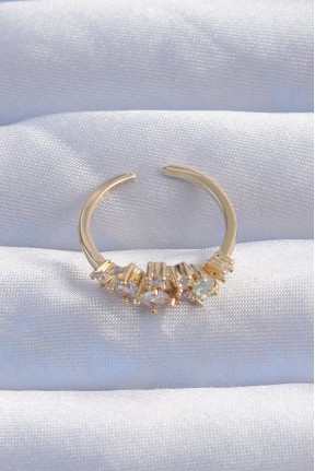 Pirinç Gold Renk Zirkon Taşlı Damla Detay Ayarlanabilir Yüzük Pirinç Gold Renk Zirkon Taşlı Damla Detay Ayarlanabilir Yüzük