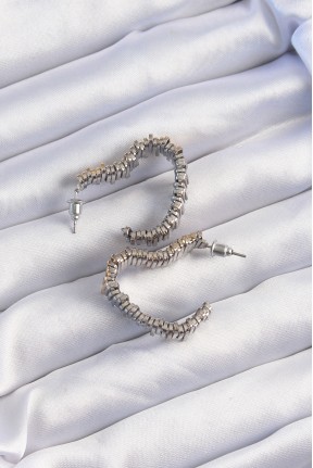 Pirinç Gold Gümüş Renkli Tırtıklı Kalp Küpe