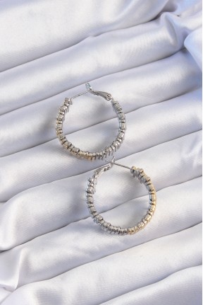 Pirinç Gold Gümüş Renkli Tırtıklı Halka Küpe