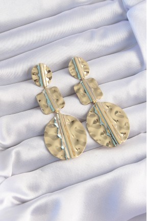 Pirinç Gold Renk Geometrik Ezme Plaka Küpe