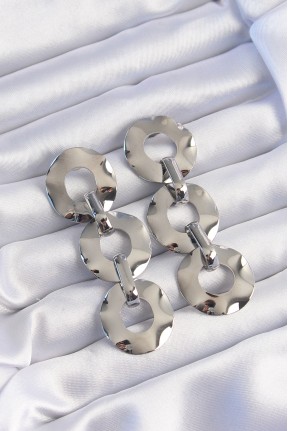 Pirinç Gümüş Renk Oval Ayna Model Sallantılı Küpe Pirinç Gümüş Renk Oval Ayna Model Sallantılı Küpe