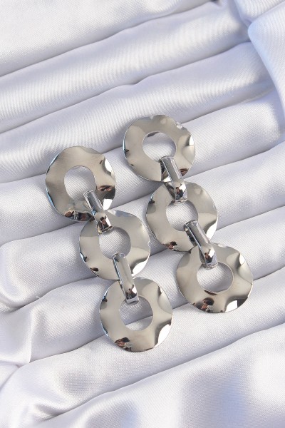 Pirinç Gümüş Renk Oval Ayna Model Sallantılı Küpe Pirinç Gümüş Renk Oval Ayna Model Sallantılı Küpe