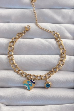 316l çelik Gold Renk Nazarlı Kalp Model Zincir Bileklik 316l çelik Gold Renk Nazarlı Kalp Model Zincir Bileklik