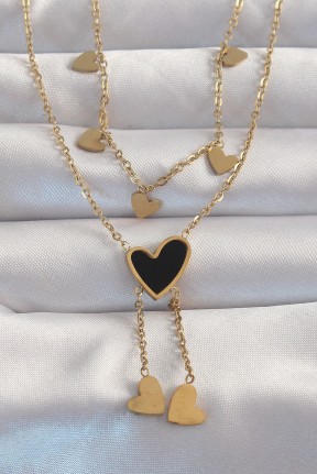 316l çelik Gold Renk Mineli çoklu Kalp Kolye 316l çelik Gold Renk Mineli çoklu Kalp Kolye