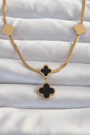 316l çelik Gold Renk İtalyan Zincirli Mineli Yonca Kolye 316l çelik Gold Renk İtalyan Zincirli Mineli Yonca Kolye