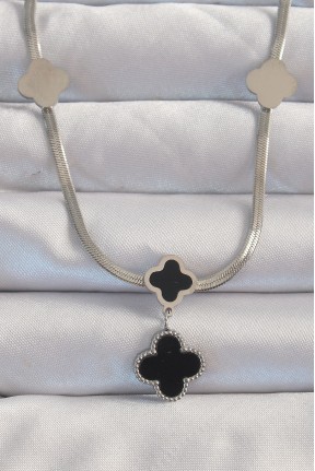 316l çelik Gümüş Renk İtalyan Zincirli Mineli Yonca Kolye 316l çelik Gümüş Renk İtalyan Zincirli Mineli Yonca Kolye