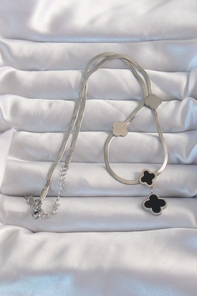 316l çelik Gümüş Renk İtalyan Zincirli Mineli Yonca Kolye 316l çelik Gümüş Renk İtalyan Zincirli Mineli Yonca Kolye