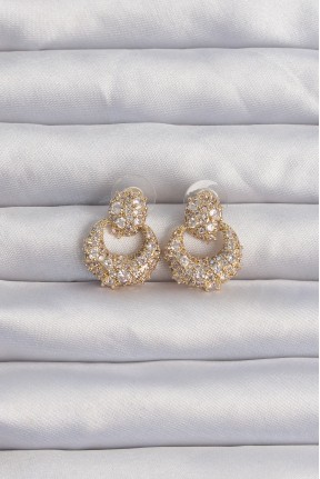 Pirinç Gold Renk Zirkon Taşlı Oval Form Küpe Pirinç Gold Renk Zirkon Taşlı Oval Form Küpe