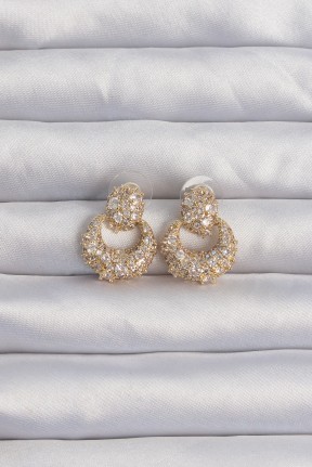 Pirinç Gold Renk Zirkon Taşlı Oval Form Küpe Pirinç Gold Renk Zirkon Taşlı Oval Form Küpe