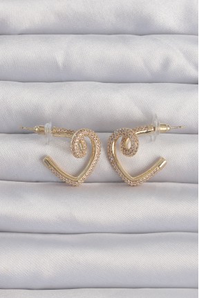 Pirinç Gold Renk Zirkon Taşlı Kıvrımlı Yarım Kalp Küpe Pirinç Gold Renk Zirkon Taşlı Kıvrımlı Yarım Kalp Küpe