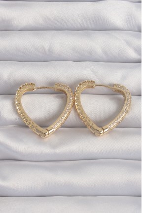 Pirinç Gold Renk Zirkon Taşlı Motifli Kalp Küpe Pirinç Gold Renk Zirkon Taşlı Motifli Kalp Küpe