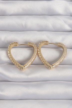 Pirinç Gold Renk Zirkon Taşlı Motifli Kalp Küpe Pirinç Gold Renk Zirkon Taşlı Motifli Kalp Küpe