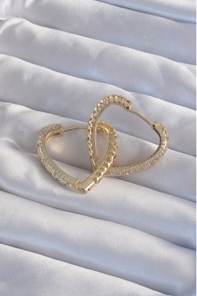 Pirinç Gold Renk Zirkon Taşlı Motifli Kalp Küpe Pirinç Gold Renk Zirkon Taşlı Motifli Kalp Küpe