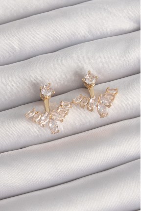 Pirinç Gold Renk Zirkon Taşlı V Model Küpe Pirinç Gold Renk Zirkon Taşlı V Model Küpe