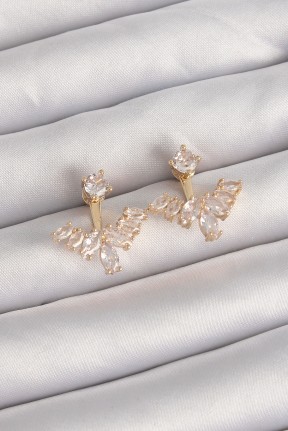 Pirinç Gold Renk Zirkon Taşlı V Model Küpe Pirinç Gold Renk Zirkon Taşlı V Model Küpe