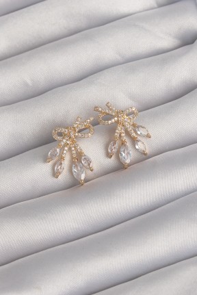 Pirinç Gold Renk Zirkon Taşlı Fiyonk Küpe Pirinç Gold Renk Zirkon Taşlı Fiyonk Küpe