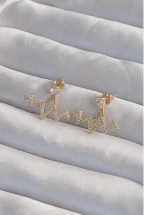Pirinç Gold Renk Zirkon Taşlı Zikzak Küpe Pirinç Gold Renk Zirkon Taşlı Zikzak Küpe