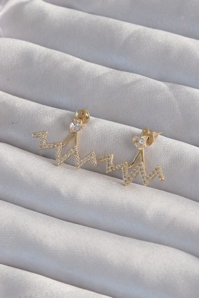 Pirinç Gold Renk Zirkon Taşlı Zikzak Küpe Pirinç Gold Renk Zirkon Taşlı Zikzak Küpe