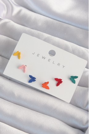 Pirinç Rengarenk Mineli Minimal Kelebek Küpe Seti Pirinç Rengarenk Mineli Minimal Kelebek Küpe Seti