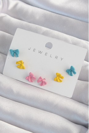 Pirinç Rengarenk Mineli Minimal Fiyonk Küpe Seti Pirinç Rengarenk Mineli Minimal Fiyonk Küpe Seti