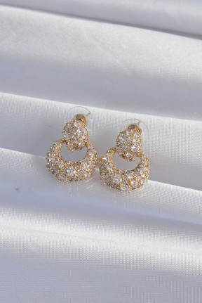 Pirinç Gold Renk Zirkon Taşlı Oval Form Küpe Pirinç Gold Renk Zirkon Taşlı Oval Form Küpe