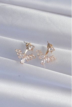 Pirinç Gold Renk Zirkon Taşlı V Model Küpe Pirinç Gold Renk Zirkon Taşlı V Model Küpe