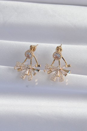 Pirinç Gold Renk Zirkon Taşlı Yassı Fiyonk Model Küpe Pirinç Gold Renk Zirkon Taşlı Yassı Fiyonk Model Küpe