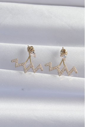 Pirinç Gold Renk Zirkon Taşlı Zikzak Küpe Pirinç Gold Renk Zirkon Taşlı Zikzak Küpe