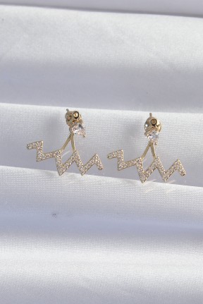 Pirinç Gold Renk Zirkon Taşlı Zikzak Küpe Pirinç Gold Renk Zirkon Taşlı Zikzak Küpe