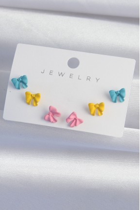 Pirinç Rengarenk Mineli Minimal Fiyonk Küpe Seti Pirinç Rengarenk Mineli Minimal Fiyonk Küpe Seti