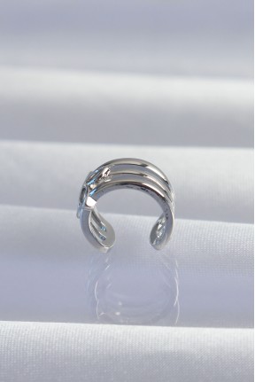 Pirinç Gümüş Renk Yonca Earcuff Küpe Pirinç Gümüş Renk Yonca Earcuff Küpe