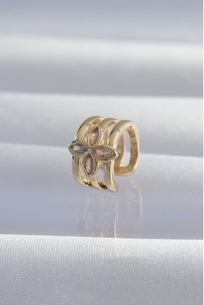 Pirinç Gold Renk Yonca Earcuff Küpe Pirinç Gold Renk Yonca Earcuff Küpe