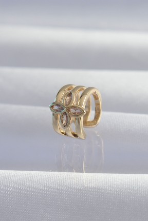 Pirinç Gold Renk Yonca Earcuff Küpe Pirinç Gold Renk Yonca Earcuff Küpe