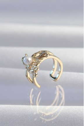 Pirinç Gold Renk İncili Ahtapot Earcuff Küpe Pirinç Gold Renk İncili Ahtapot Earcuff Küpe