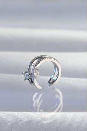 Pirinç Gümüş Renk Zirkon Taşlı Damla Earcuff Küpe Pirinç Gümüş Renk Zirkon Taşlı Damla Earcuff Küpe