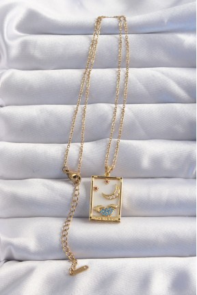 316l çelik Zincir Gold Renk Ay Detay Mavi Zirkon Taşlı Tarot Kolye 316l çelik Zincir Gold Renk Ay Detay Mavi Zirkon Taşlı Tarot Kolye