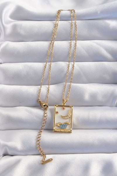 316l çelik Zincir Gold Renk Ay Detay Mavi Zirkon Taşlı Tarot Kolye 316l çelik Zincir Gold Renk Ay Detay Mavi Zirkon Taşlı Tarot Kolye