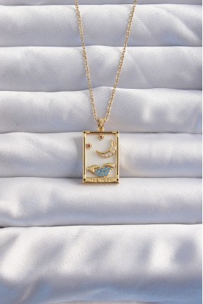 316l çelik Zincir Gold Renk Ay Detay Mavi Zirkon Taşlı Tarot Kolye 316l çelik Zincir Gold Renk Ay Detay Mavi Zirkon Taşlı Tarot Kolye