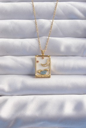 316l çelik Zincir Gold Renk Ay Detay Mavi Zirkon Taşlı Tarot Kolye 316l çelik Zincir Gold Renk Ay Detay Mavi Zirkon Taşlı Tarot Kolye