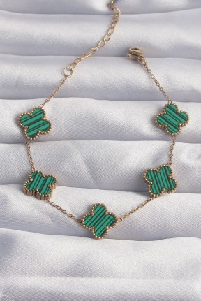 316l çelik Gold Renk çizgili Yeşil Mineli Yonca Bileklik 316l çelik Gold Renk çizgili Yeşil Mineli Yonca Bileklik