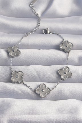 316l çelik Gümüş Renk Motifli Yonca Bileklik 316l çelik Gümüş Renk Motifli Yonca Bileklik