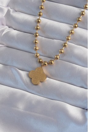 316l çelik Top Zincirli Gold Renk İşlemeli Yonca Model Kolye 316l çelik Top Zincirli Gold Renk İşlemeli Yonca Model Kolye