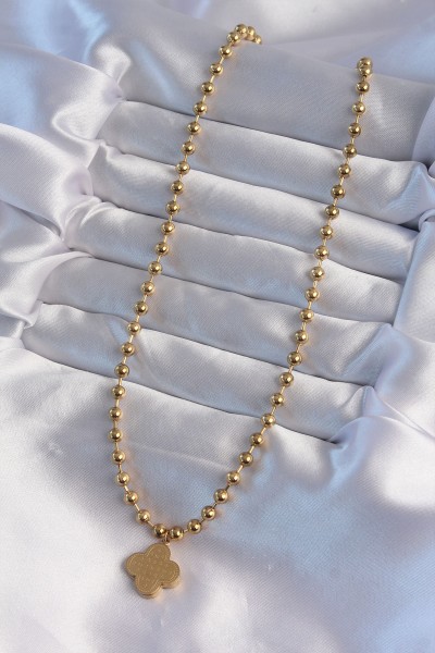 316l çelik Top Zincirli Gold Renk İşlemeli Yonca Model Kolye 316l çelik Top Zincirli Gold Renk İşlemeli Yonca Model Kolye