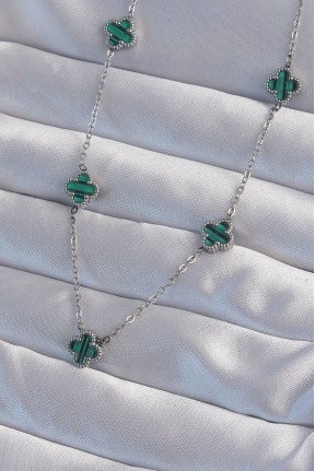 316l çelik Gümüş Renk Minimal Yeşil Mineli Yonca Kolye 316l çelik Gümüş Renk Minimal Yeşil Mineli Yonca Kolye