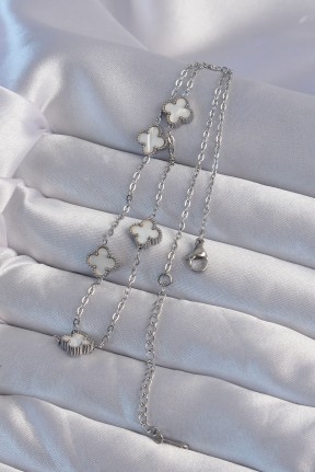 316l çelik Gümüş Renk Minimal Beyaz Sedefli Yonca Kolye 316l çelik Gümüş Renk Minimal Beyaz Sedefli Yonca Kolye