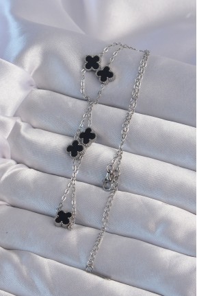 316l çelik Gümüş Renk Minimal Siyah Mineli Yonca Kolye 316l çelik Gümüş Renk Minimal Siyah Mineli Yonca Kolye